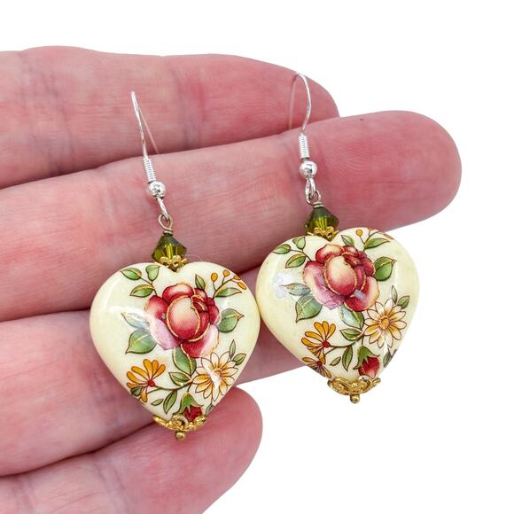 Estate Sterling Silver 925 Crystal Heart Dangle Earrings - Picture 1 of 8